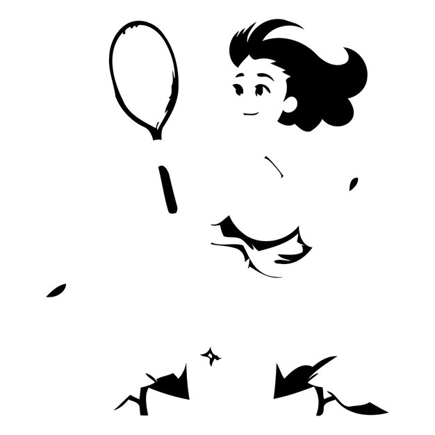 벡터 테니스를 하는 소녀 터 일러스트레이션 백색 배경에 고립 된 테니스를하는 만화 소녀
