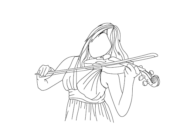 Vector girl playing violin line art drawing