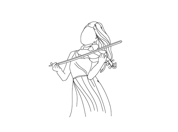 Vector girl playing violin line art drawing
