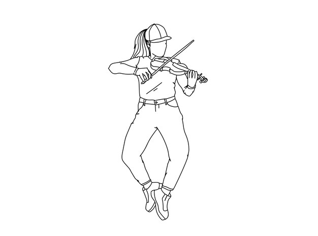 Vettore ragazza che suona il violino line art drawing