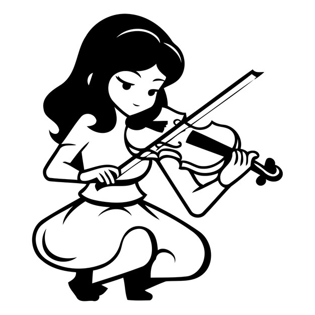 Girl playing violin Violinist Vector illustration on white background