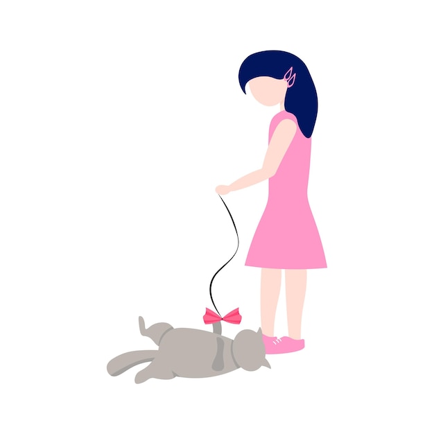 Girl playing with a cat