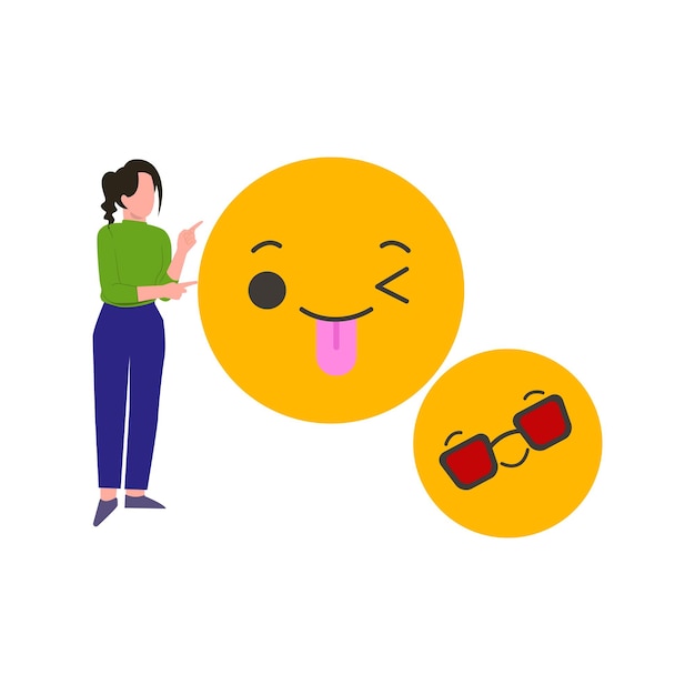 Vettore ragazza che indica gli emoji