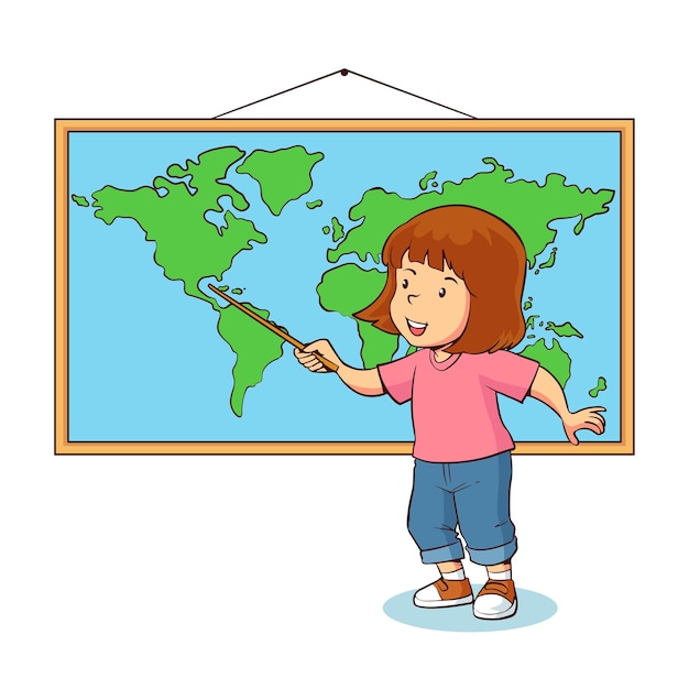 Vector girl pointing at map