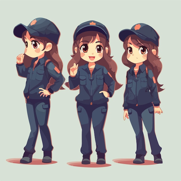 Vector girl in police attire cartoon illustration vector pose young child