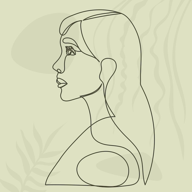 Girl portrait drawing in one continuous line