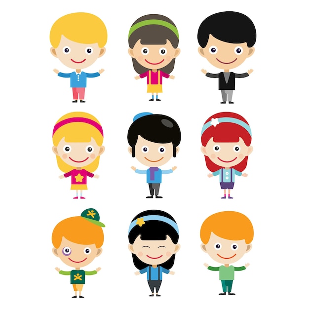 Girl portrait fun happy boy young expression cute teenager cartoon character and happyness little kid flat human cheerful joy casual childhood life vector illustration. Adorable preschooler male.
