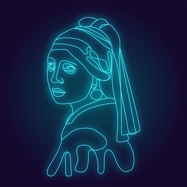 Girl portraite neon line silhouette