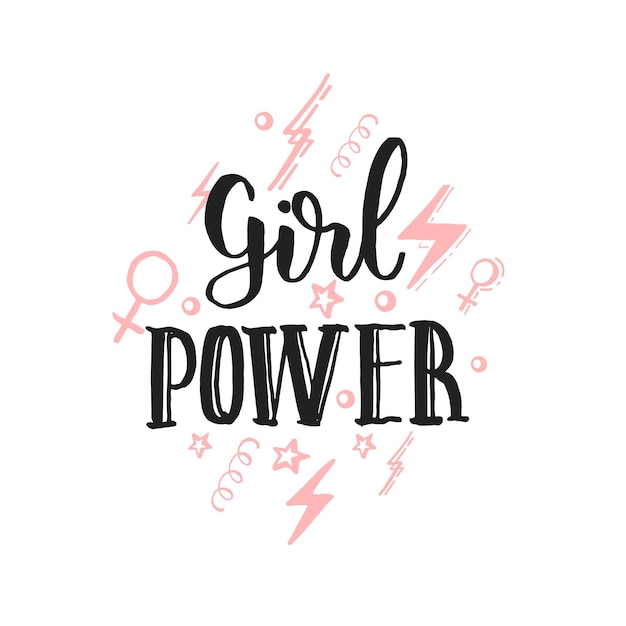 Вектор girl power феминистский лозунг grl pwr рукописная надпись женщина мотивационная фраза