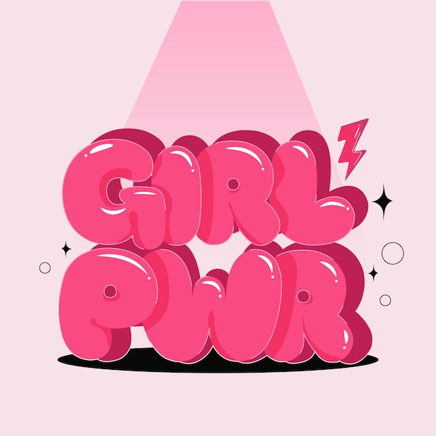 Girl power Belettering ballonlettertype GIRL PWR Een feministische sloganzin of citaat Modern glamoureus