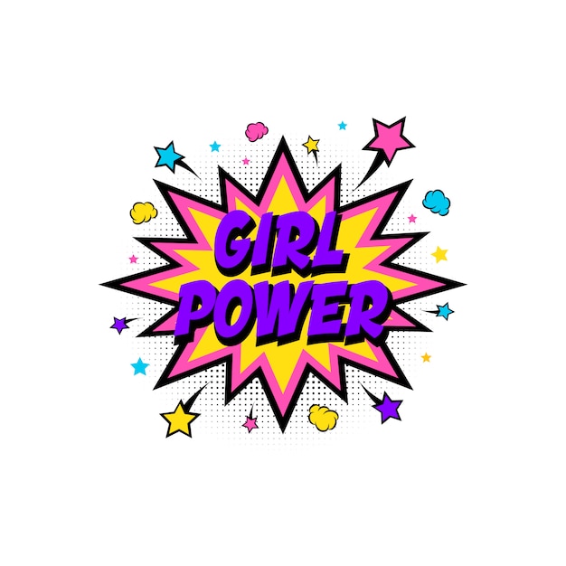 girl power, boom star. Comic speech bubble with emotional text Girl Power and stars.