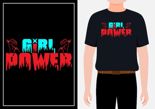 マグカップのTシャツのラベルやプレミアムベクトルを印刷する準備ができて女の子のパワーデザイン