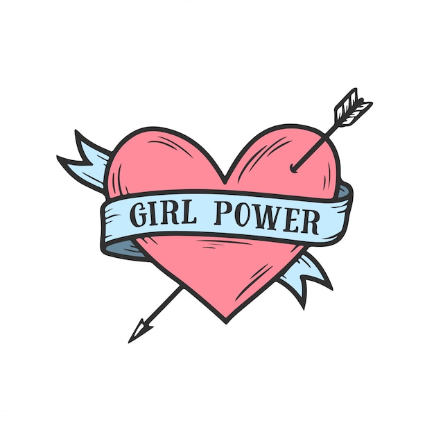 Vector girl power hand drawn heart feminism quote