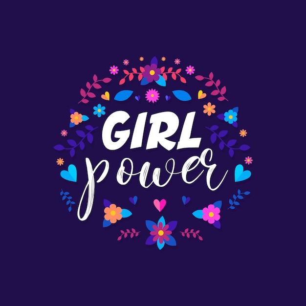 Girl Power - рисованной иллюстрации. Феминизм цитата. Женский мотивационный слоган.