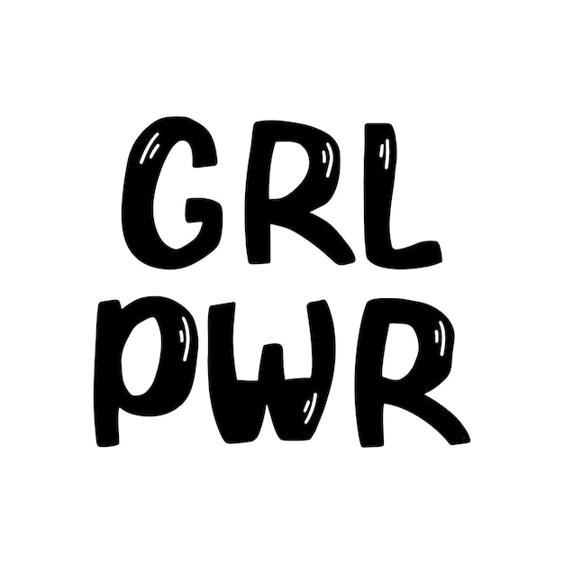 Girl power hand getrokken inkt belettering symbolische feministische poster geïsoleerd op witte achtergrond