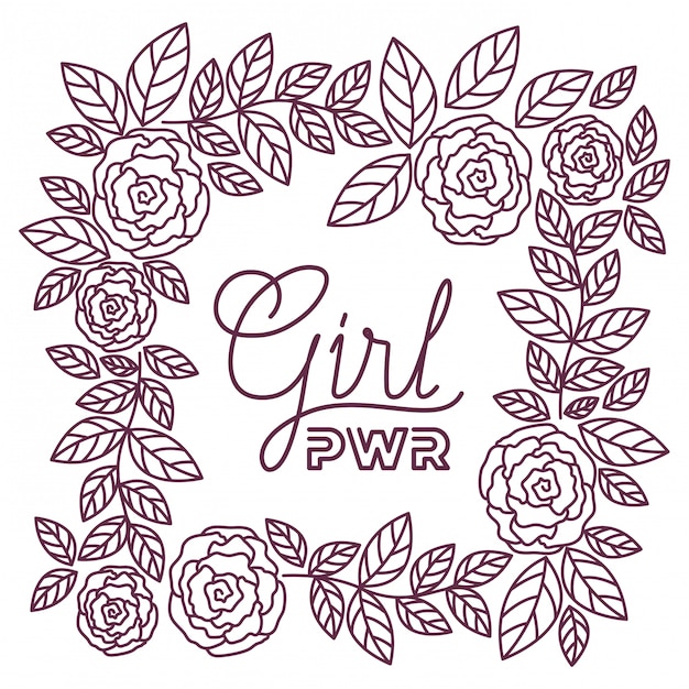 Girl power label with roses frame icons