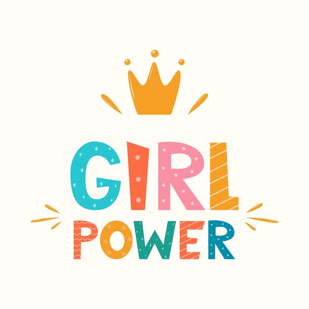 Girl power lettering with crown symbol Logo icon label for your design