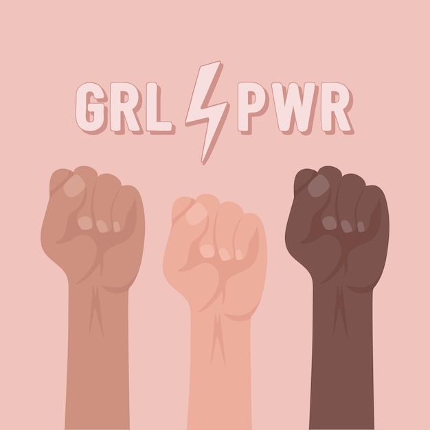 Girl Power Poster Raised Up Women's Fists Vrouwenrechten Plakkaat Girl Power Concept Vrouwenrechten Feminisme Print