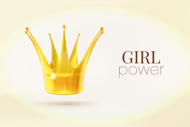 Girl power sign. realistic gold crown