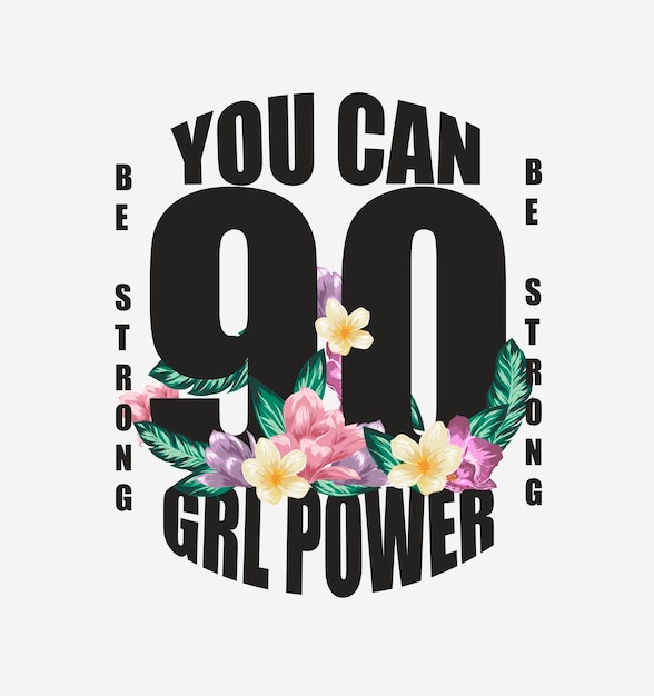 Лозунг girl power с иллюстрацией цветочного дизайна идеально подходит для домашнего декора, например, для плакатов на стенах