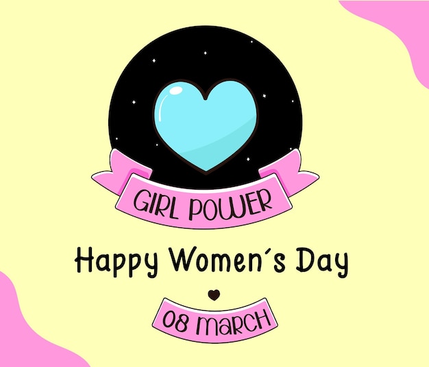 Girl power Sticker Illustration Vector Happy womens day card