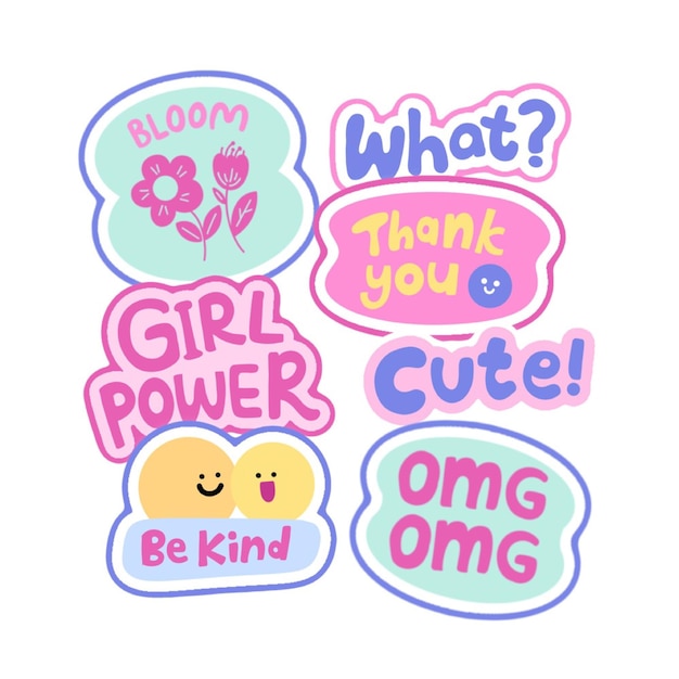 Girl power sticker set collection hand drawn set of 7
