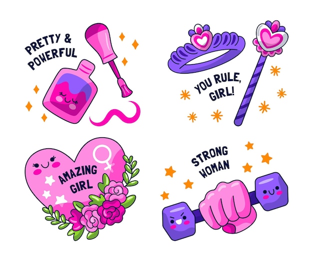 Vector girl power stickers collection