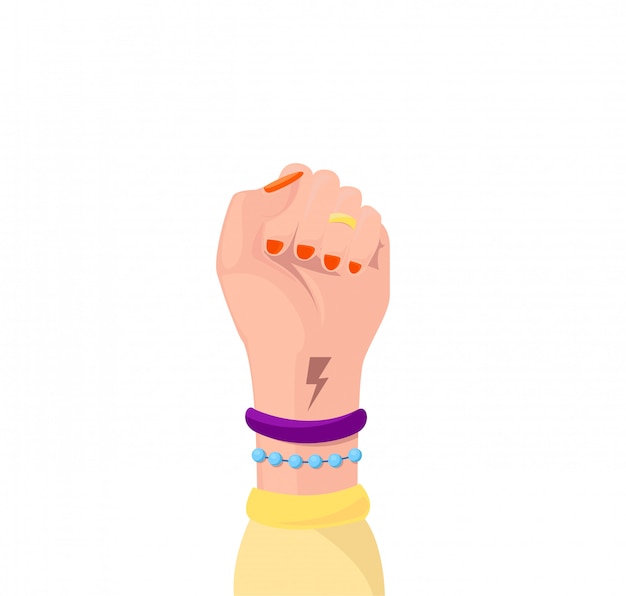 Girl power symbol of feminist movement isolated. woman hand with her fist raised up.