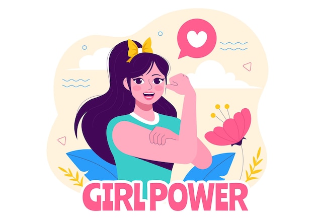 ガール・パワー・ベクトル - 女性を強く独立させ女性の権利と多様性を擁護する - フラット・スタイル・カートゥーン・バックグラウンド