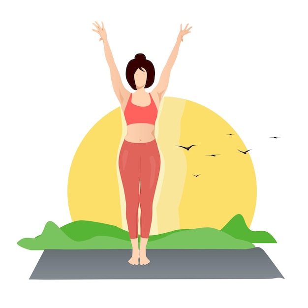 Vector girl practicing utthita tadasana yoga mountain pose open hands