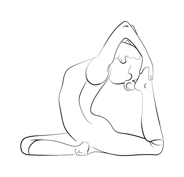 Girl practicing yoga line art sketch