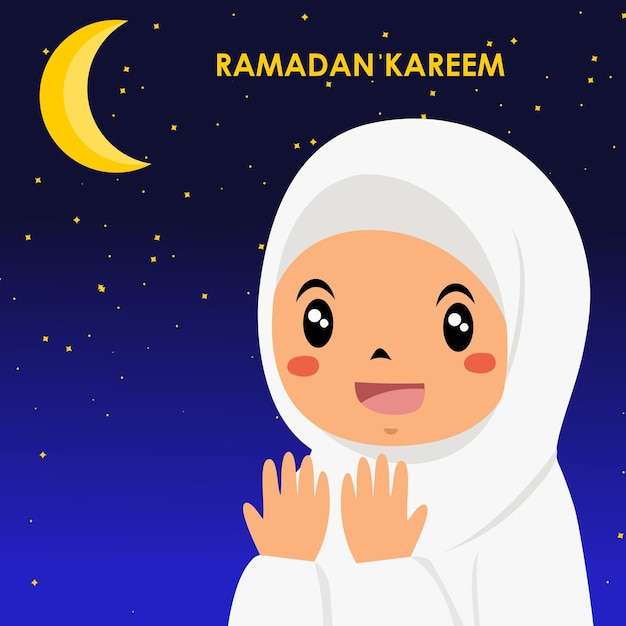 Ragazza che prega di notte nel mese del ramadan