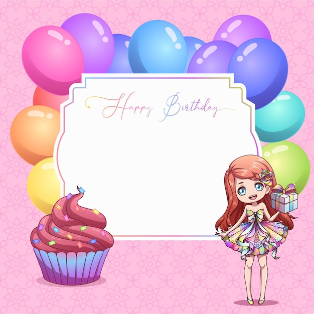 Vector girl princess happy birthday invitation