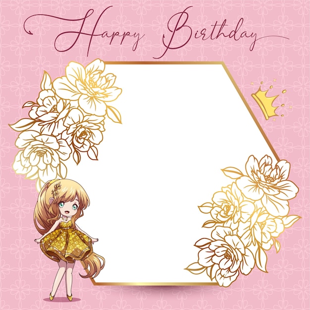 Girl princess happy birthday invitation