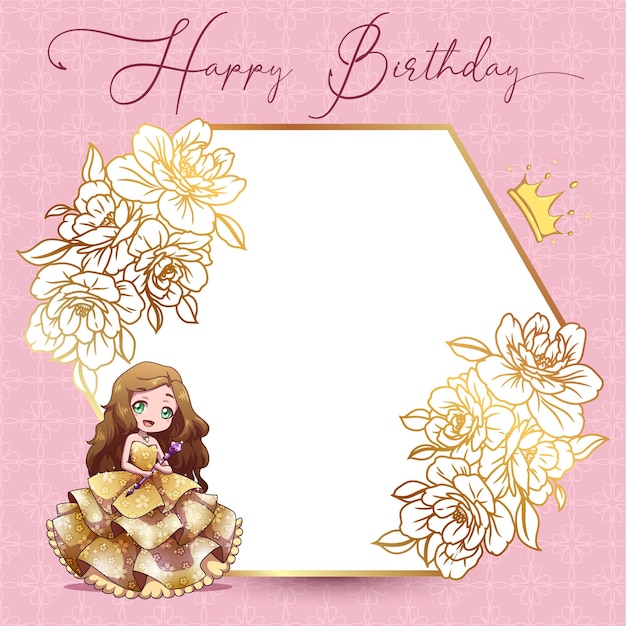 Girl princess happy birthday invitation