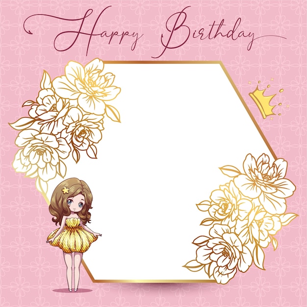 girl princess happy birthday invitation