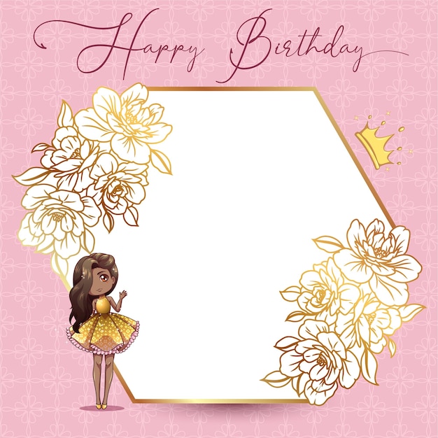 Girl princess happy birthday invitation