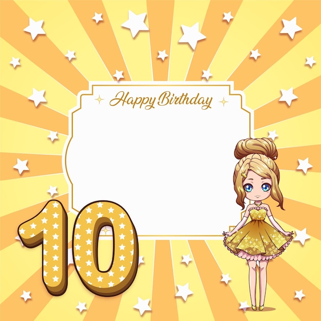 Vector girl princess happy birthday invitation