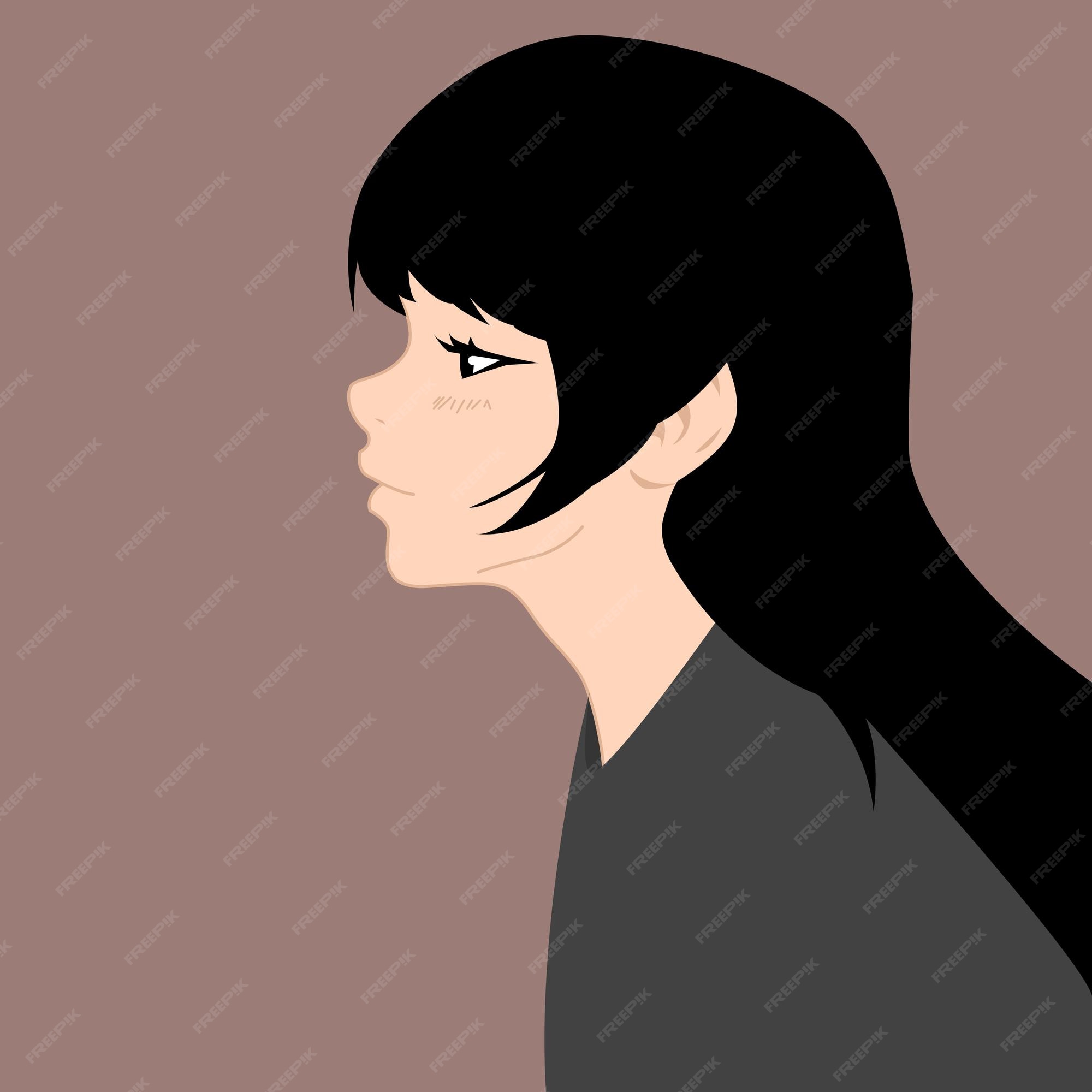 Premium Vector  Girl in profile, with long black hair. vector anime girl.  vector illustration.