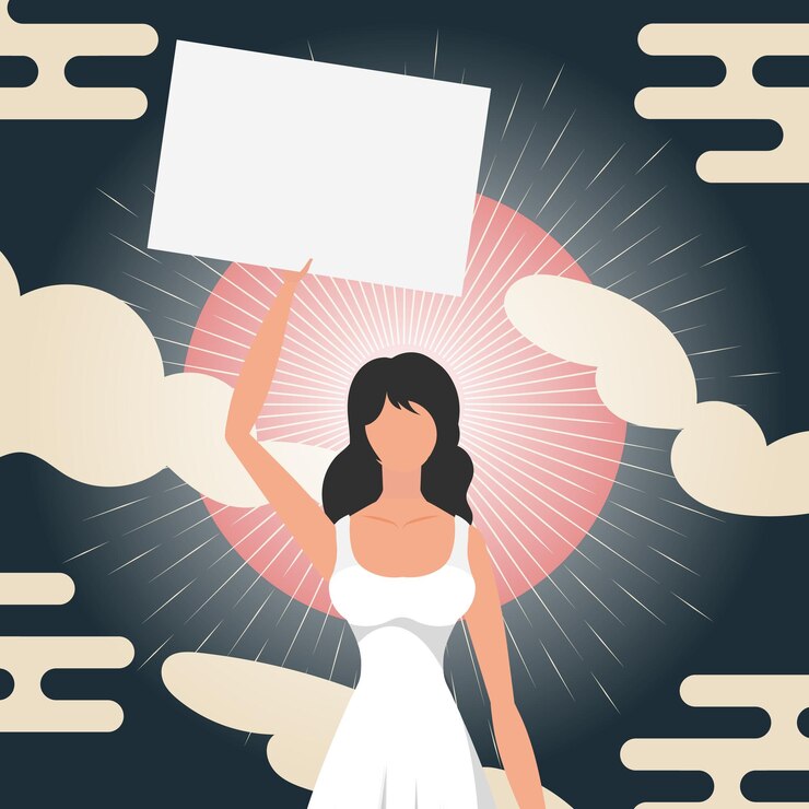 वेक्टर the girl protests with a banner chinese style banner the concept of expressing thoughts dissatisfaction and protests vector