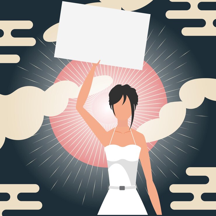 वेक्टर the girl protests with a banner chinese style banner the concept of resistance vector