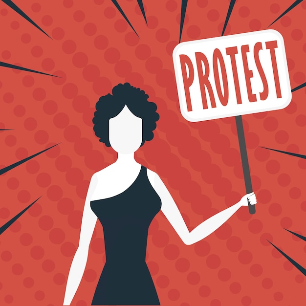 The girl Protests with a transporter in her hands Pop art style Vector