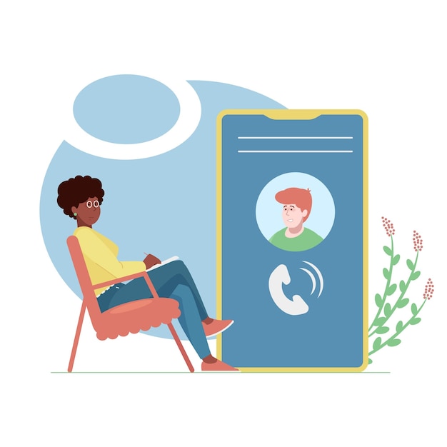 girl psychologist conducts a psychotherapy session through a mobile application