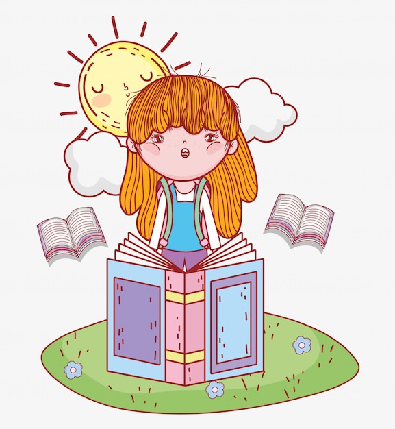 Girl read books information with sun