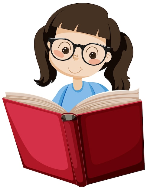 Vector a girl reading book in cartoon style