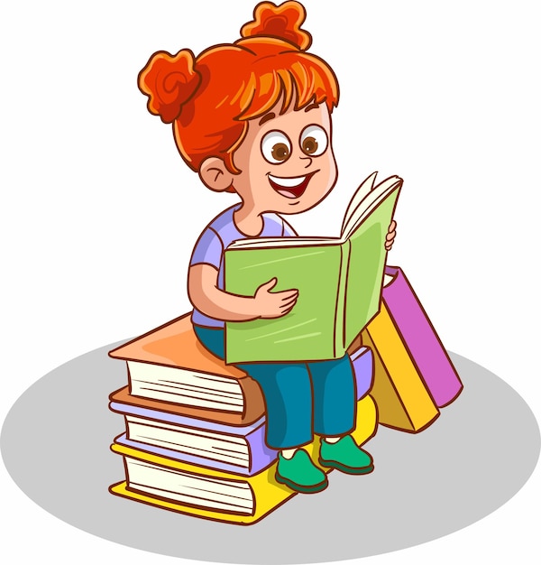 Девушка читает книжный мультфильм вектор