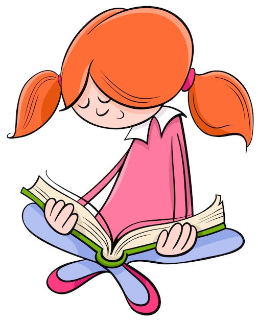 Girl reading book cartoon