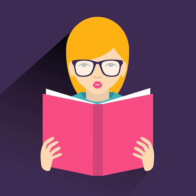 Girl reading a book. flat vector.