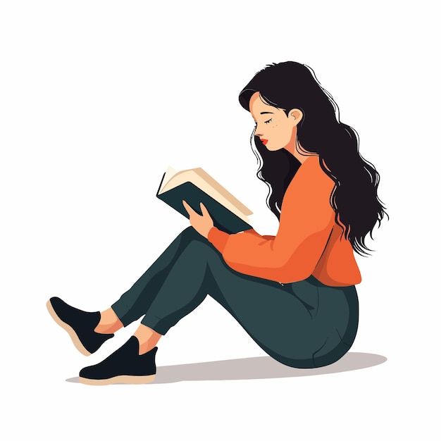 Vector girl_reading_book_flat_vector