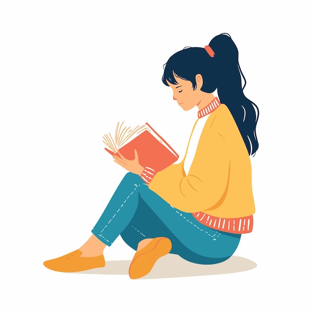 Vector girl_reading_book_flat_vector